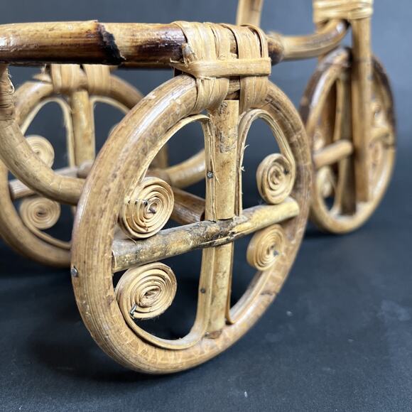 VTG Wicker Bamboo Tricycle Bike Planter Pot Holder 10” Tall Handcrafted - Picture 9 of 15